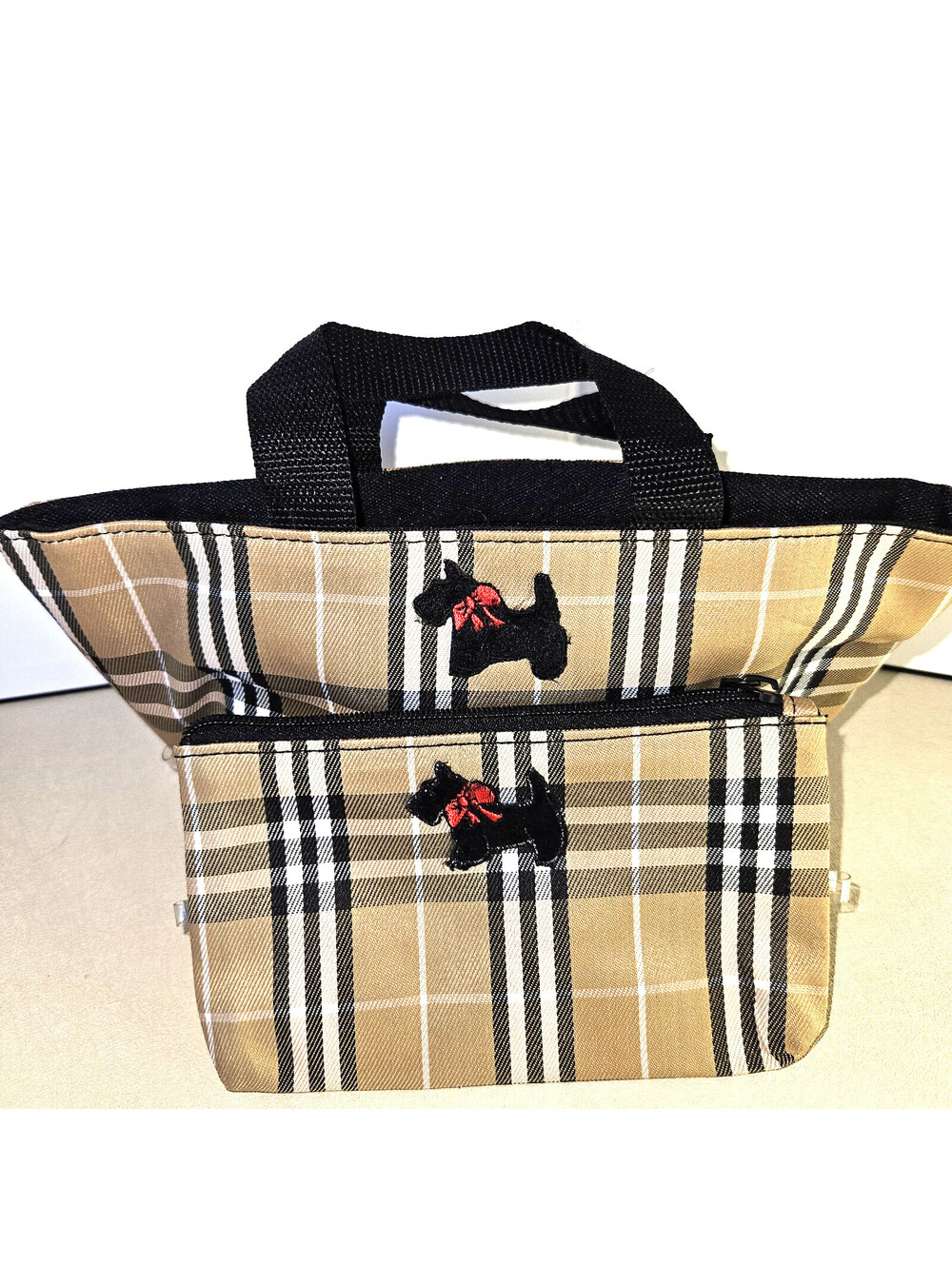 Scottie Mini Tote And Zipper Pouch Plaid Pattwrn